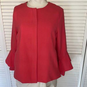 Nanette Lepore Zip Front Double Ruffle Bell Sleeve Jacket